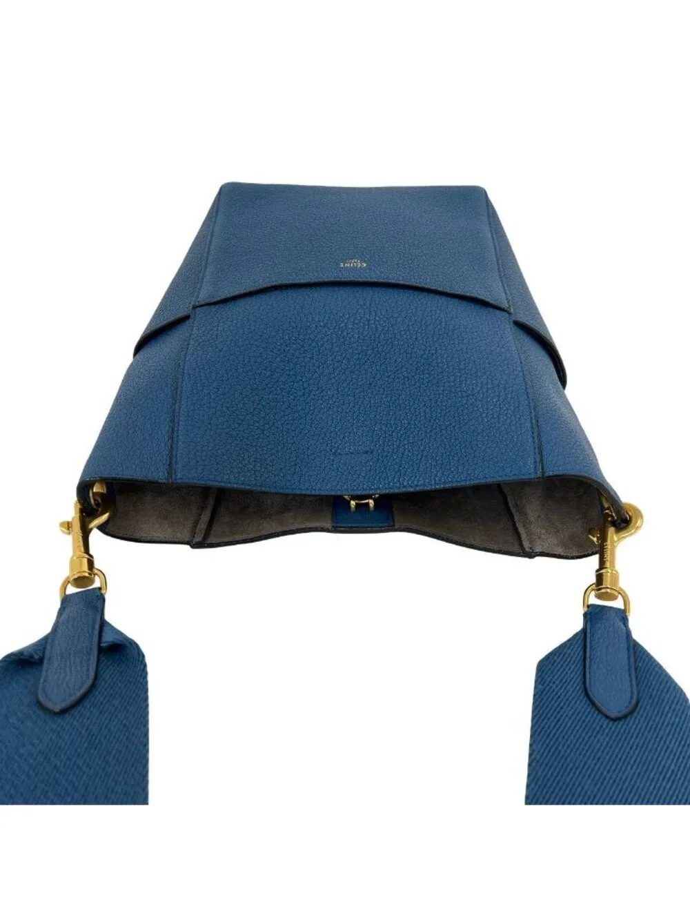 Celine Sangle Bucket Leather Shoulder Bag Tote Blue